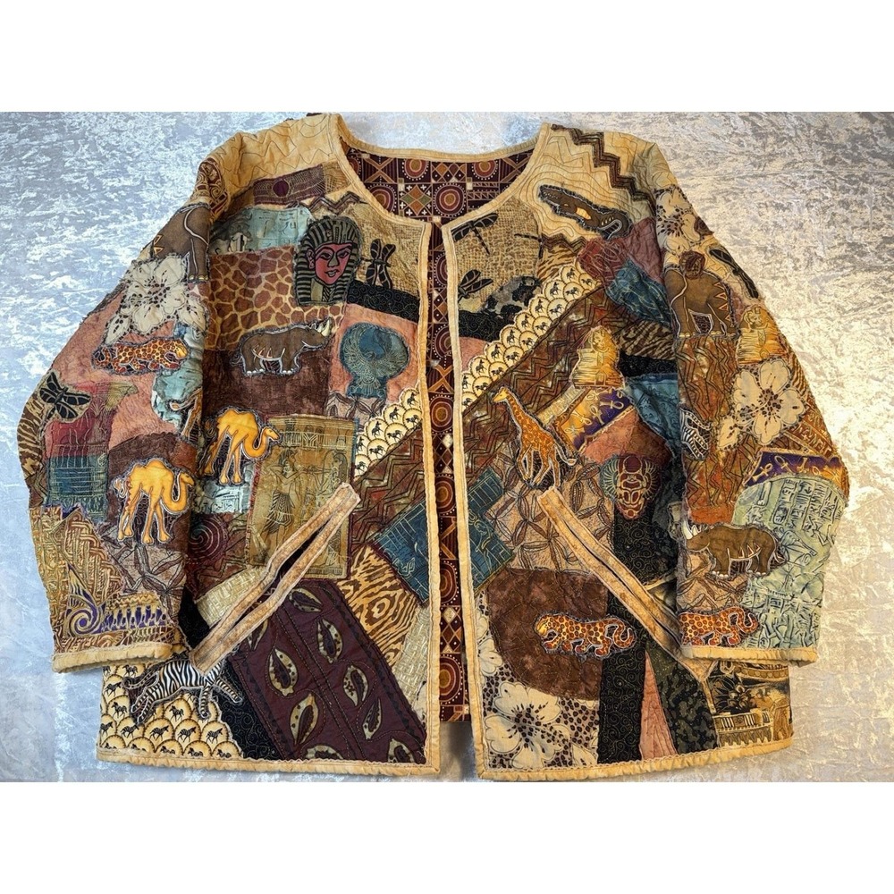 Vintage Handmade XL Wearable Art Jacket Egyptian Safari Patchwork Quilted